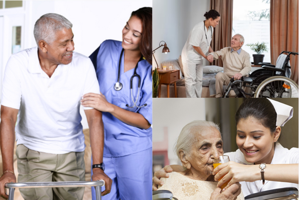 nurses photo collage providing home patient care